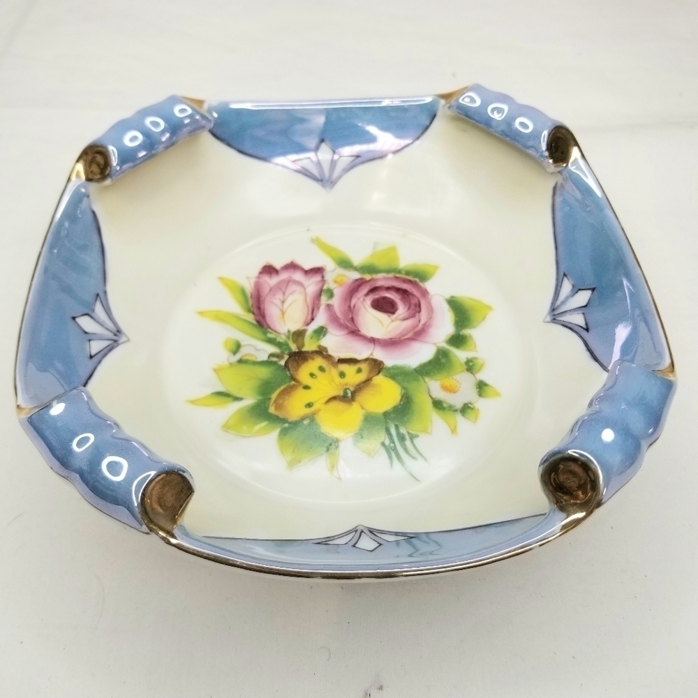 Vintage Noritake Rolled Side Handpainted Floral Porcelain Candy Dish or Bowl.
